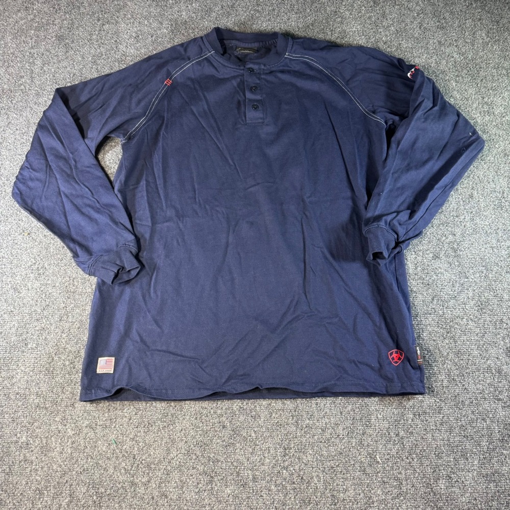 Ariat Work FR Mens Navy Blue Long Sleeve Henley Shirt CAT 2 NFPA 2112 Large